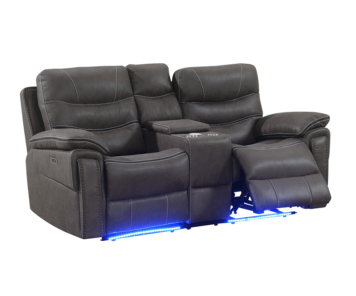 Morgan Power Recliner Loveseat in Grey Leathaire 9199