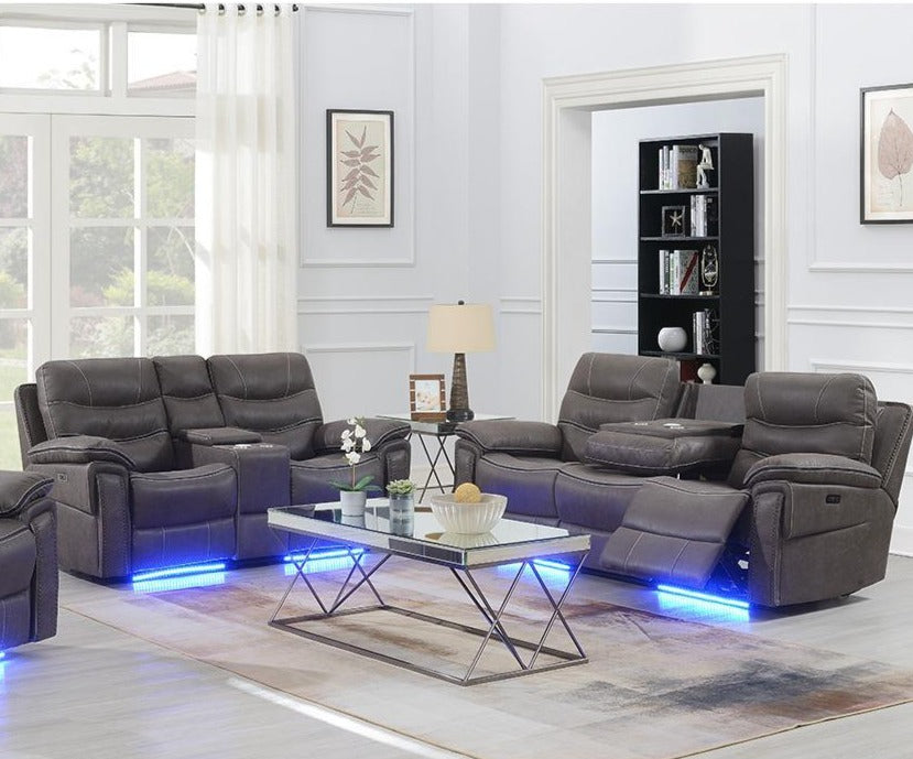 Morgan Power Recliner Sofa Set in Grey Leathaire 9199