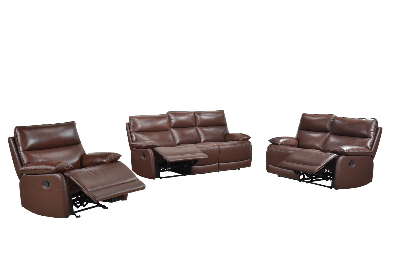 Morocco Brown Top Grain Leather Manual Recliner Sofa Set 9736
