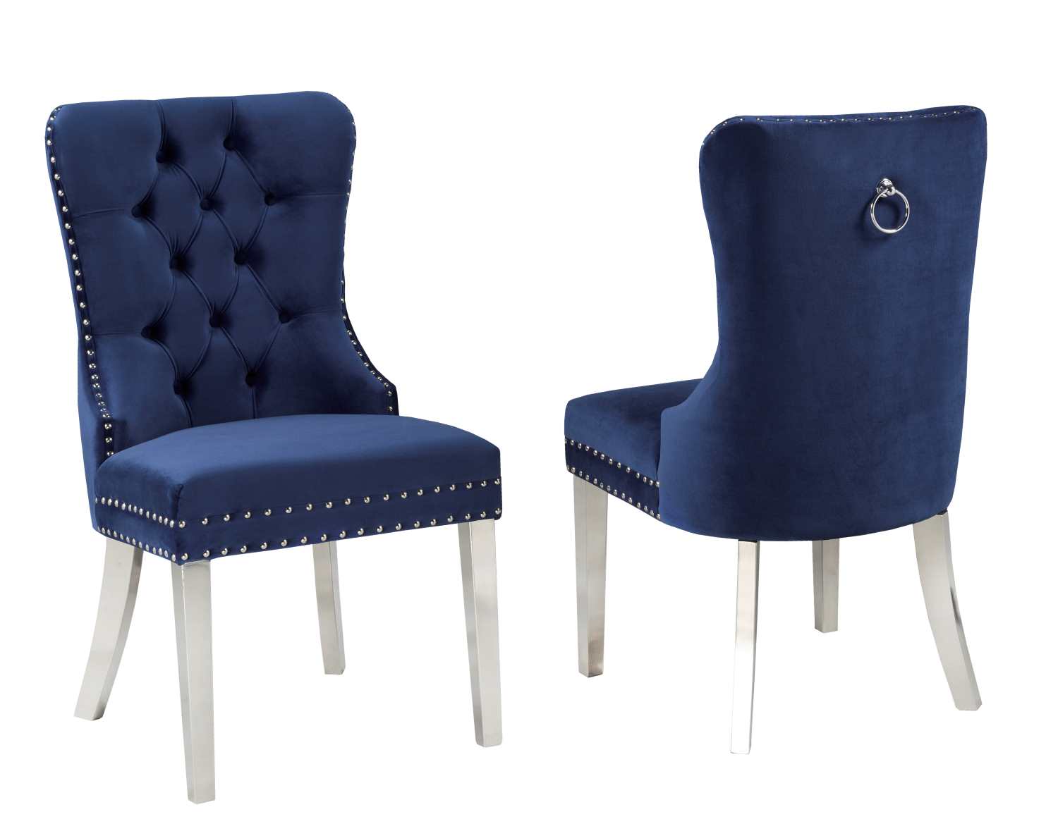 Navy Dining Chair W/ Chrome Legs Set Of 2 F459-BL