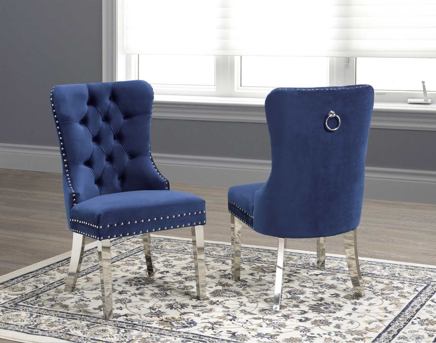 Navy Dining Chair W/ Chrome Legs Set Of 2 F459-BL