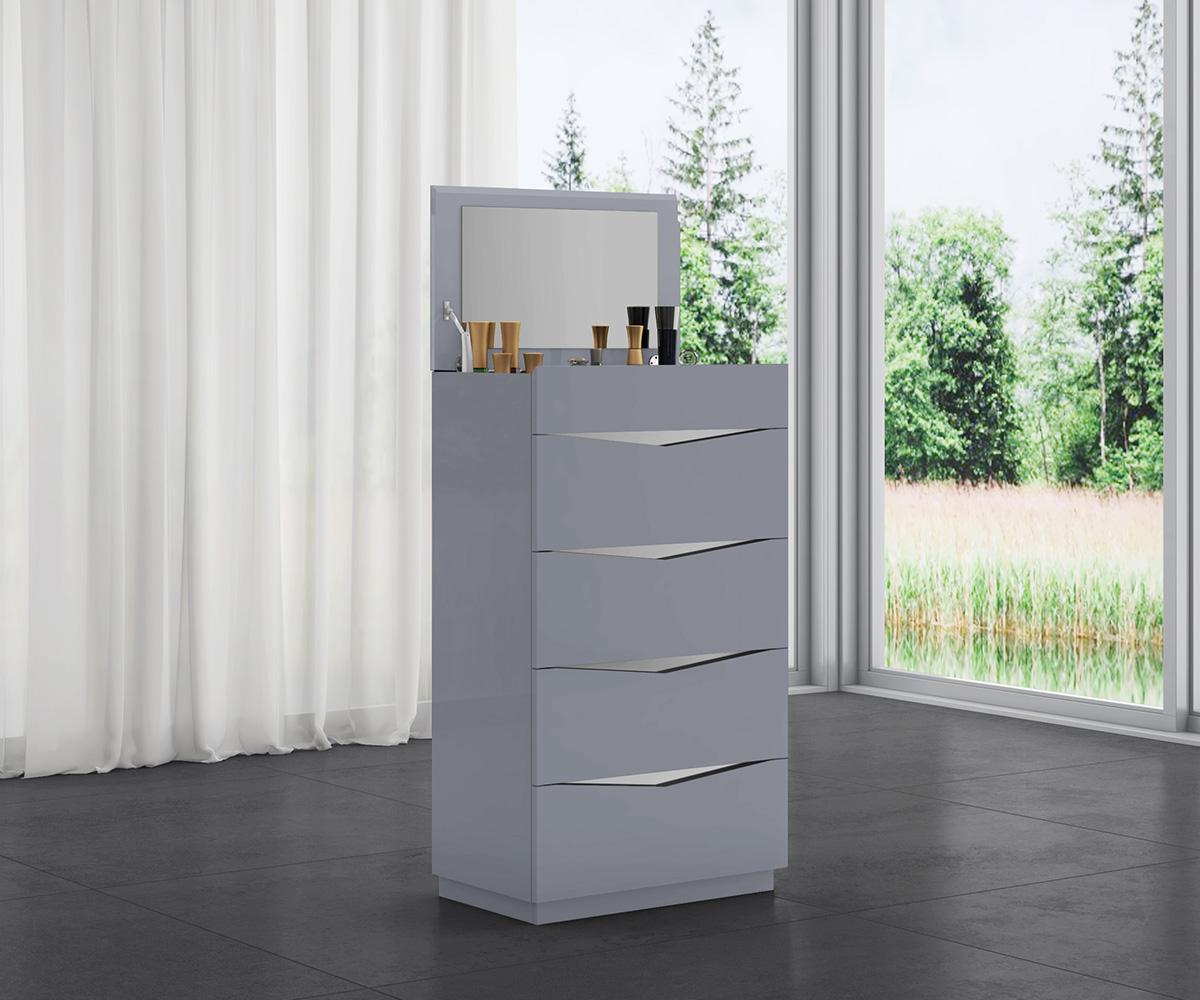 Nikos Cool Grey Lacquer Chest with Jewellery Storage B223