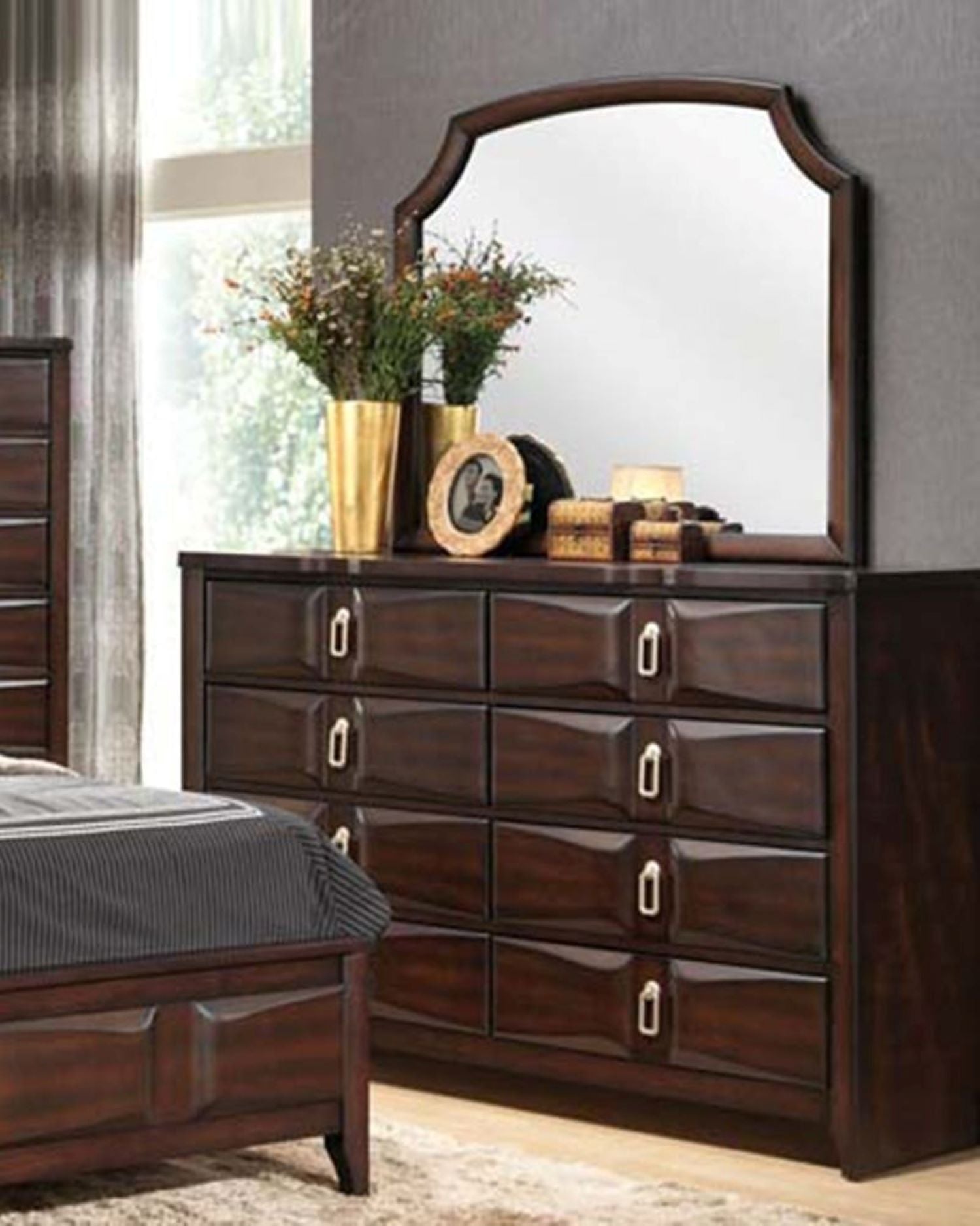 Nina Walnut Wooden Dresser & Mirror