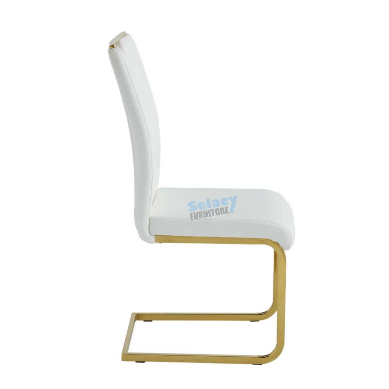 Norman White & Gold Extendable Ceramic 7PC Dining Set with White PU Chairs