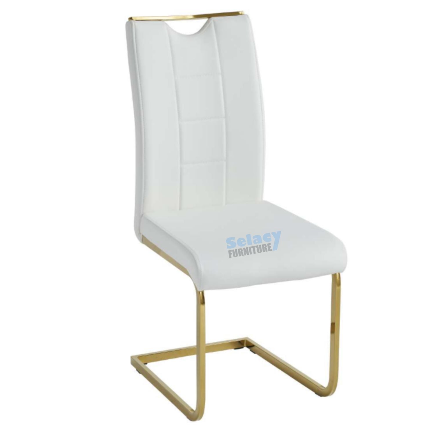 Norman White & Gold Extendable Ceramic 7PC Dining Set with White PU Chairs