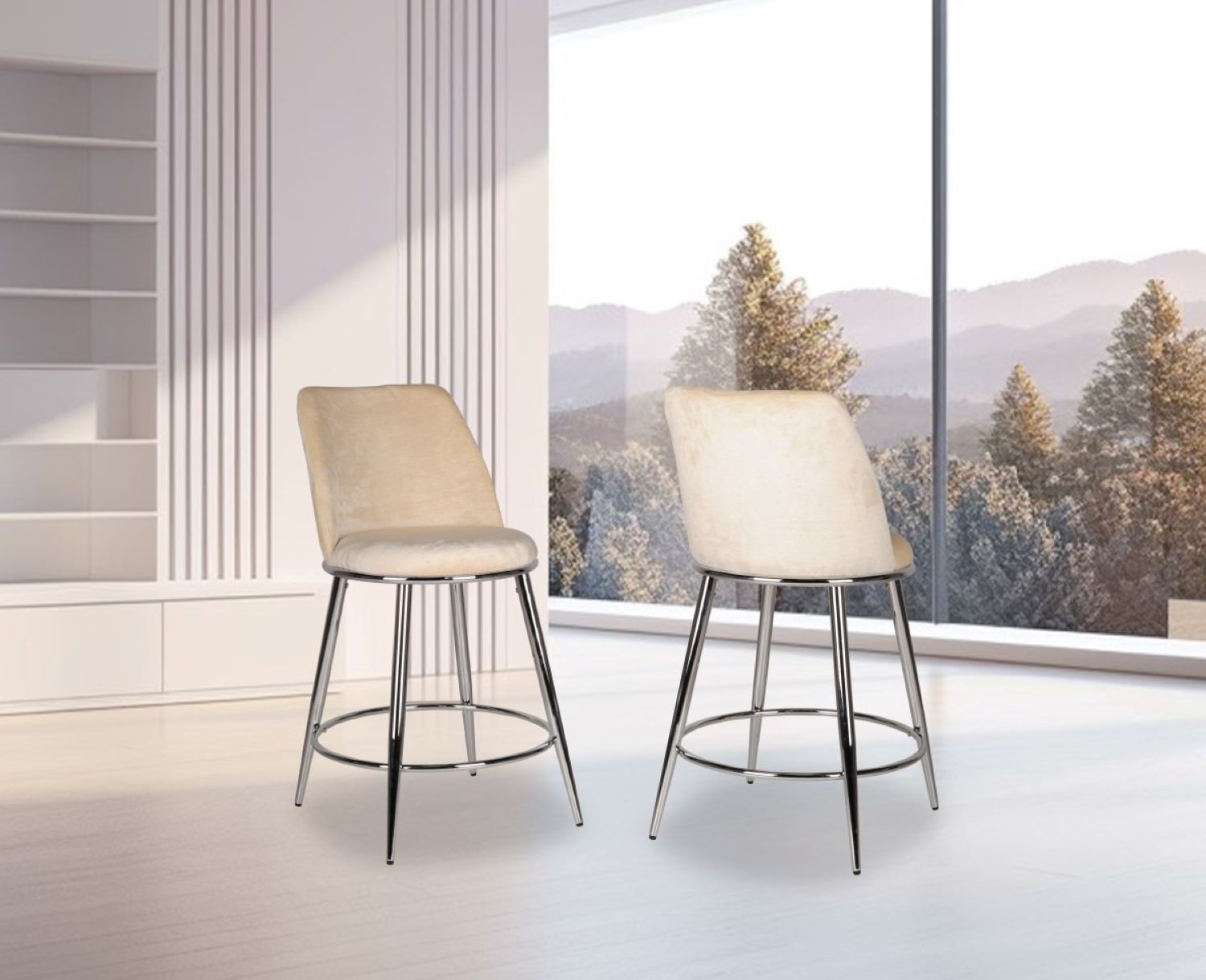 Nova Beige Counter Stool with Chrome Legs Set of 2 24511