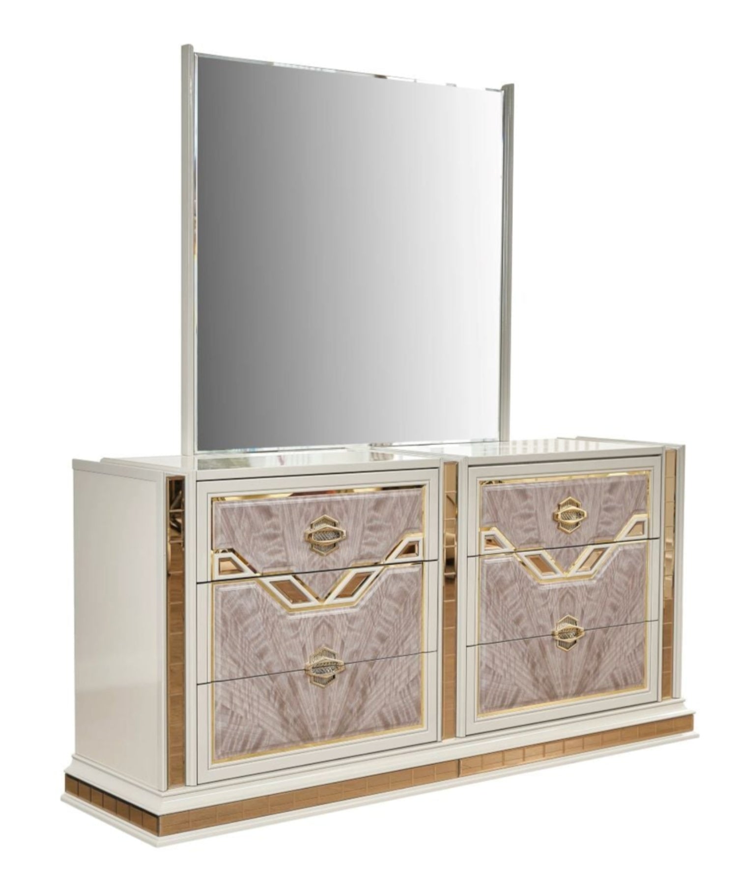 O'mari Beige Modern Bedroom Set with Gold Accent 1881