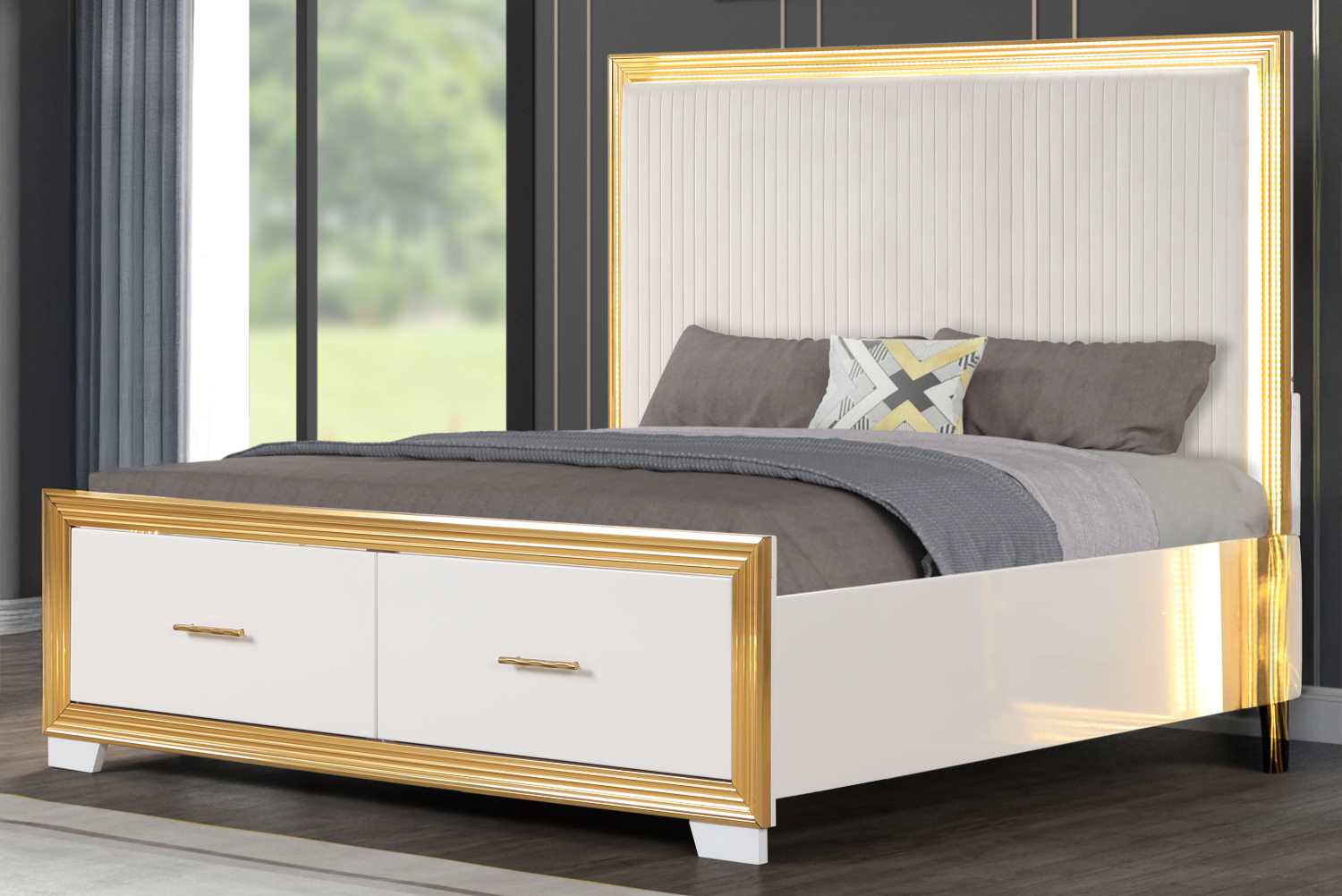 Obsession White & Rose Gold Bed With Upholstered Headboard 1581