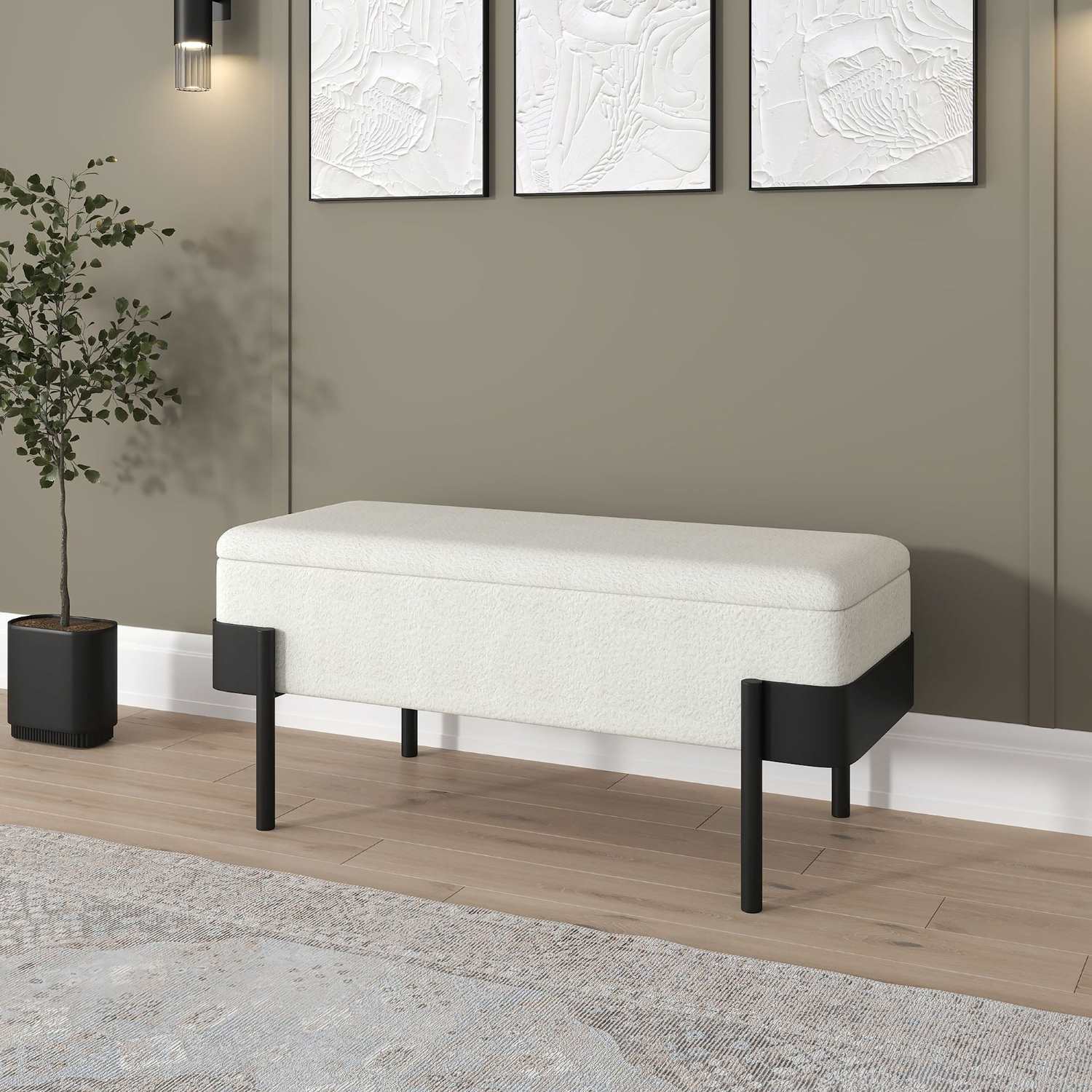 Odell Storage Bench in Ivory & Black 401-550IV
