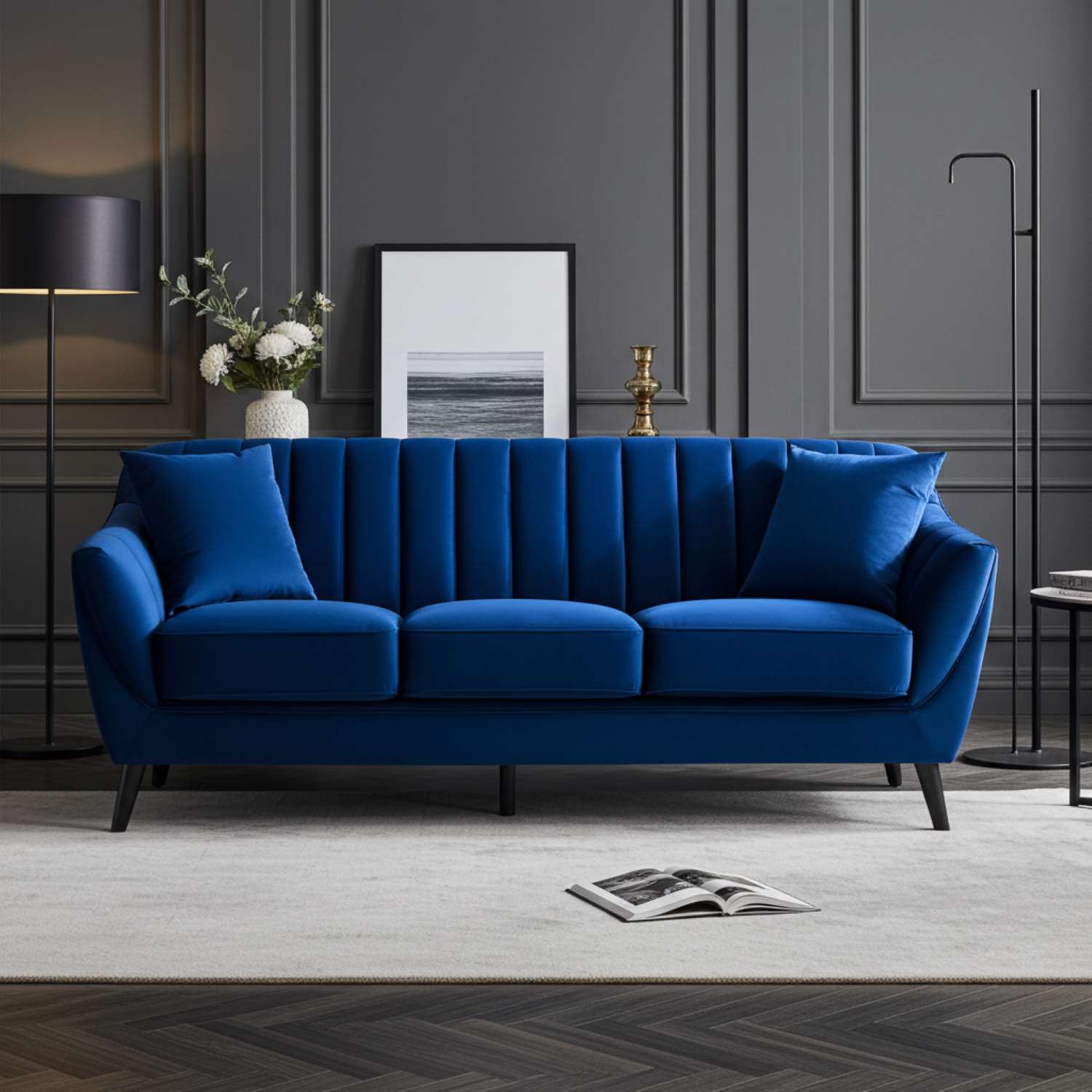 Odette Blue Velvet Sofa with Black Legs 99880