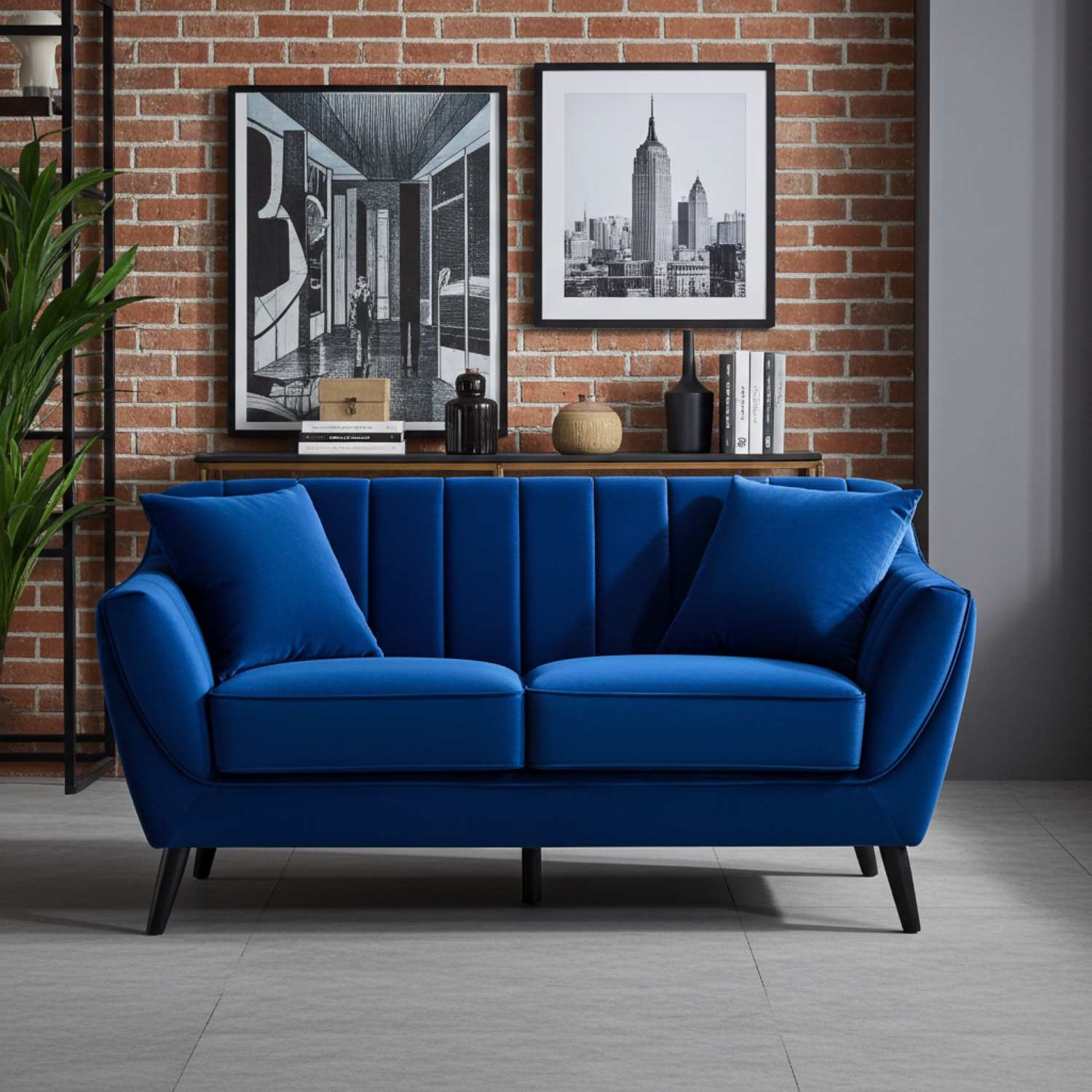 Odette Blue Velvet Loveseat with Black Legs 99880