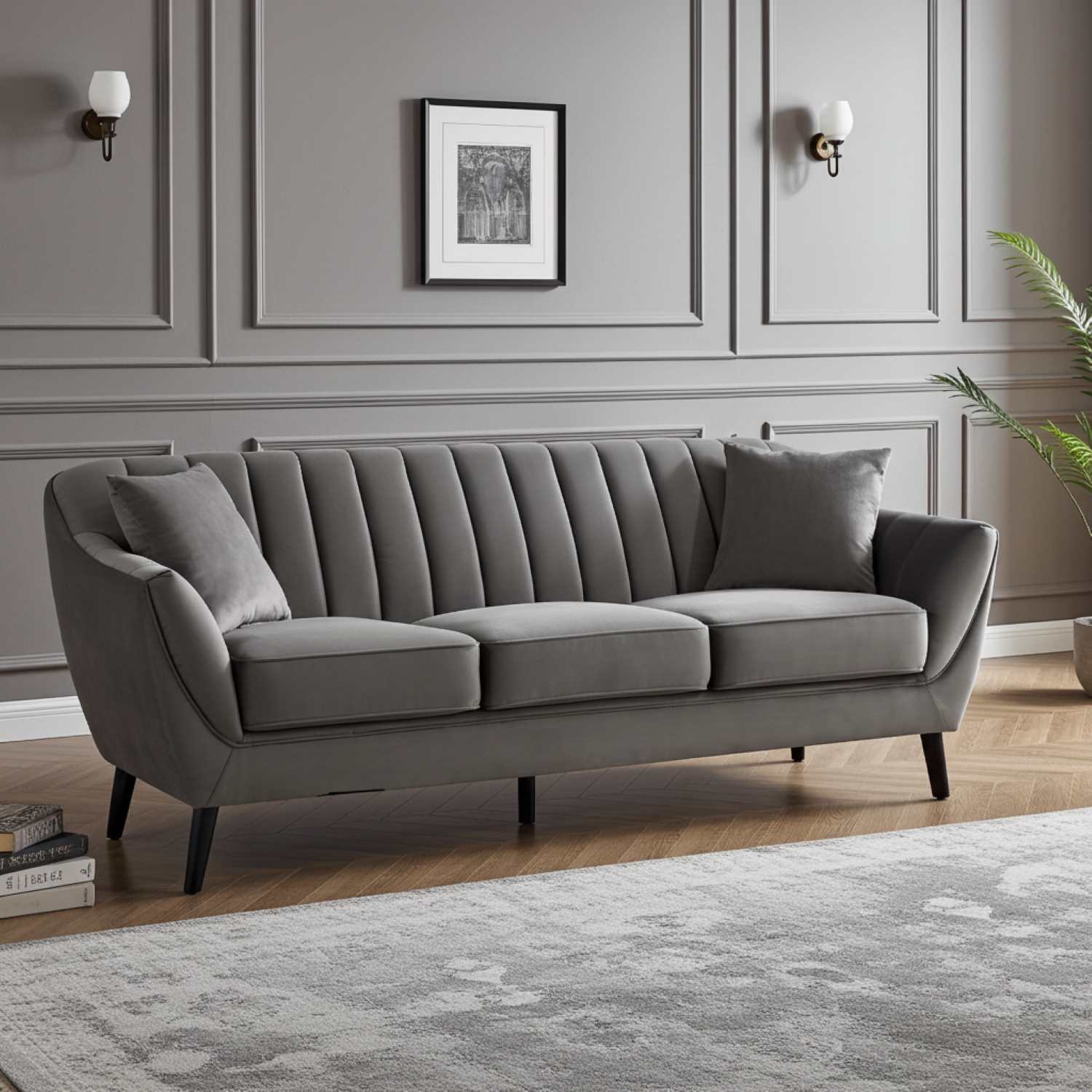 Odette Grey Velvet Sofa with Black Legs 99880