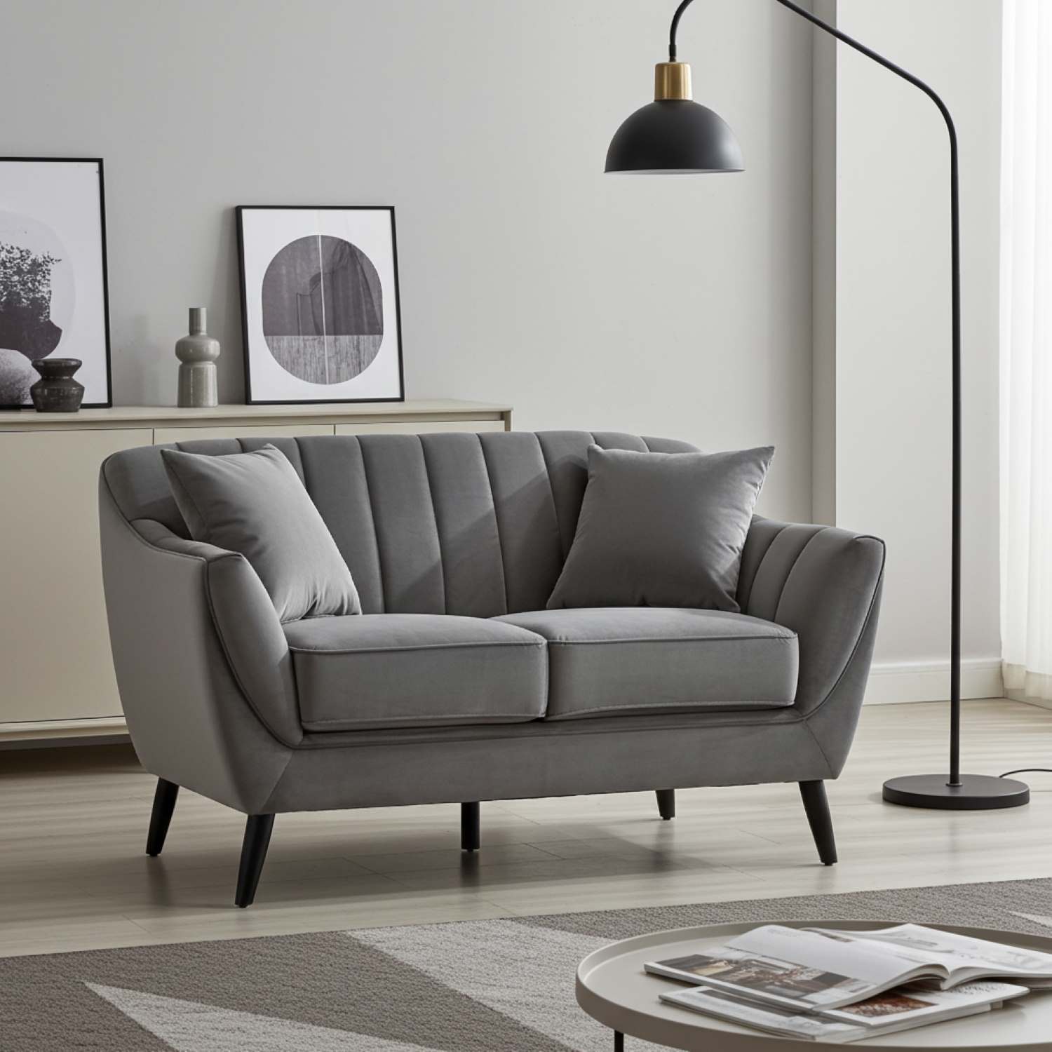 Odette Grey Velvet Loveseat with Black Legs 99880