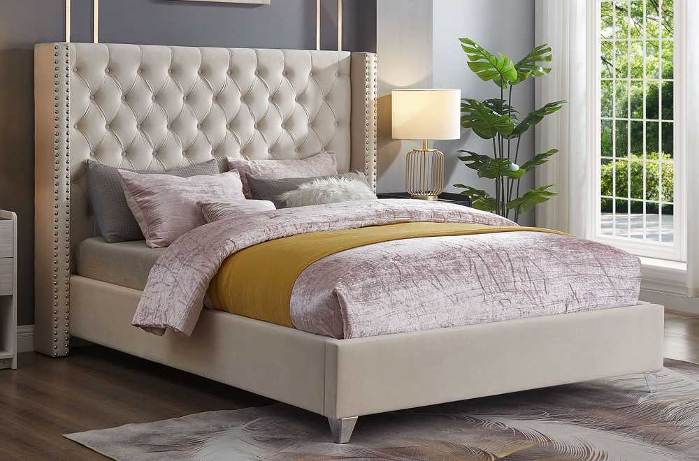 Off-White Platform Tufted Bed 2380