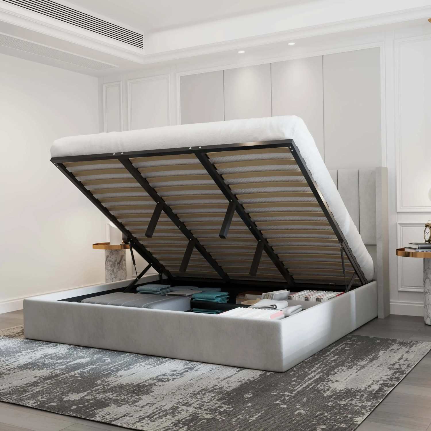 Oliver Hydraulic Lift Platform Storage Bed Light Grey