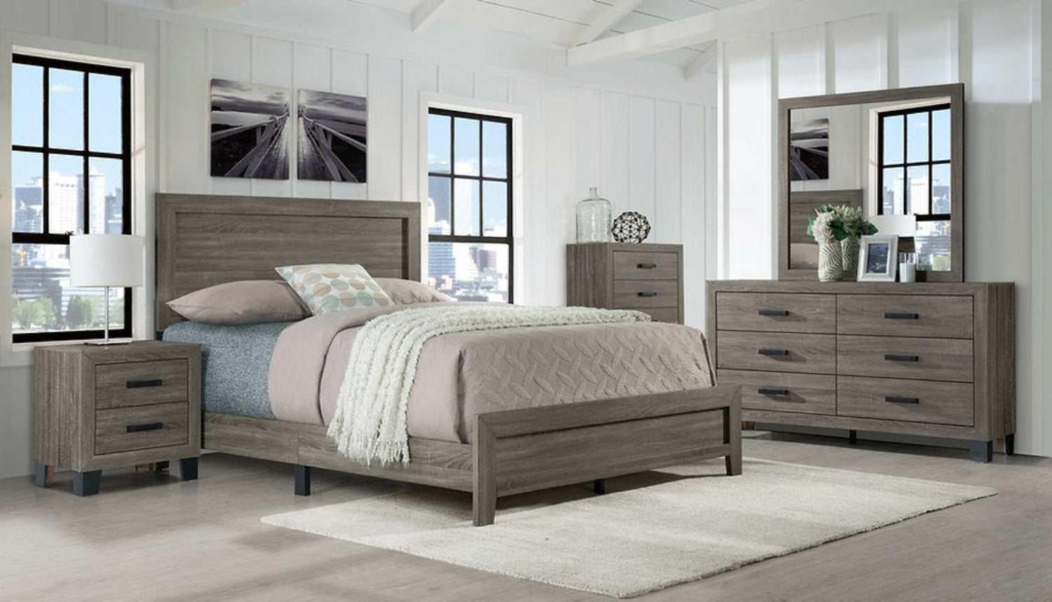Olivia Taupe Wooden Bed with Panel Headboard