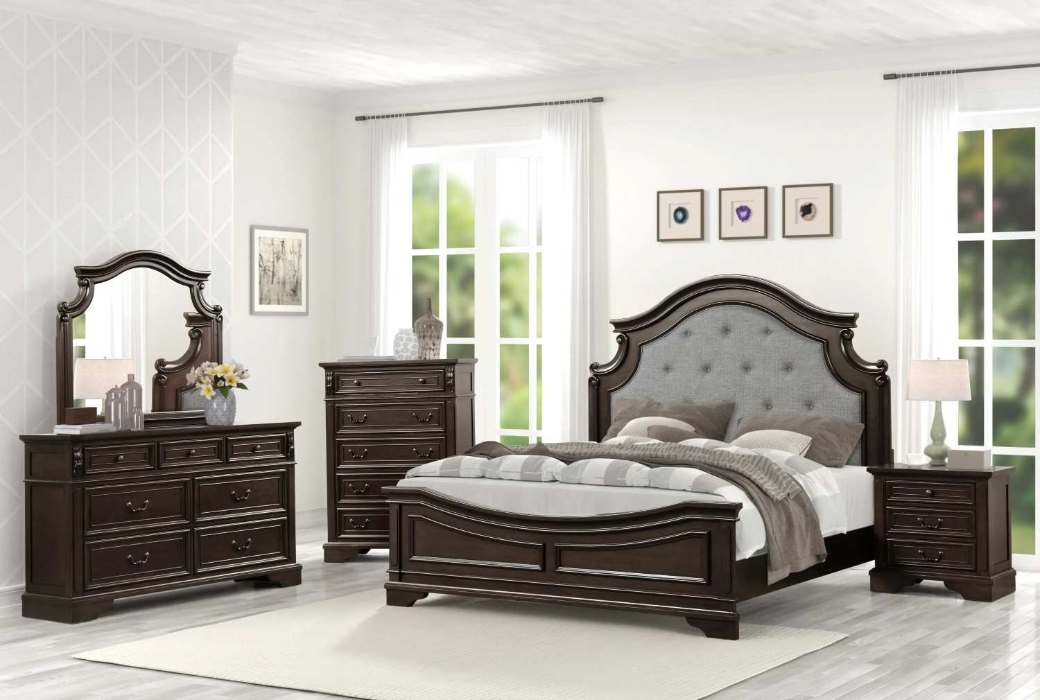 Olivia Walnut Wooden Traditional Bedroom Set