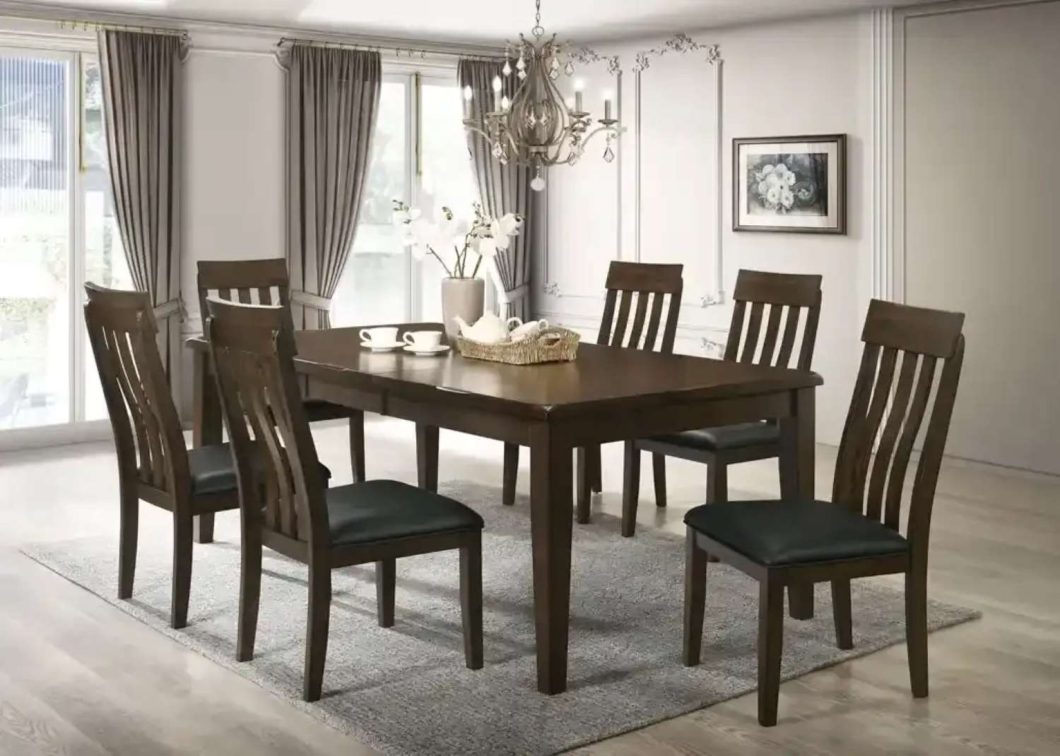 Ontario Butterfly Leaf Dining Table With 6 Chairs Brown