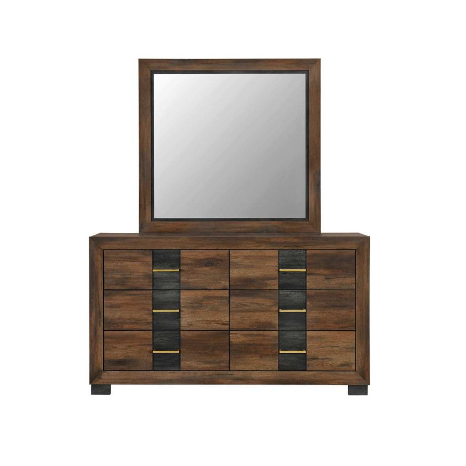 Optimus Wooden Dresser & Mirror Dark Brown & Walnut
