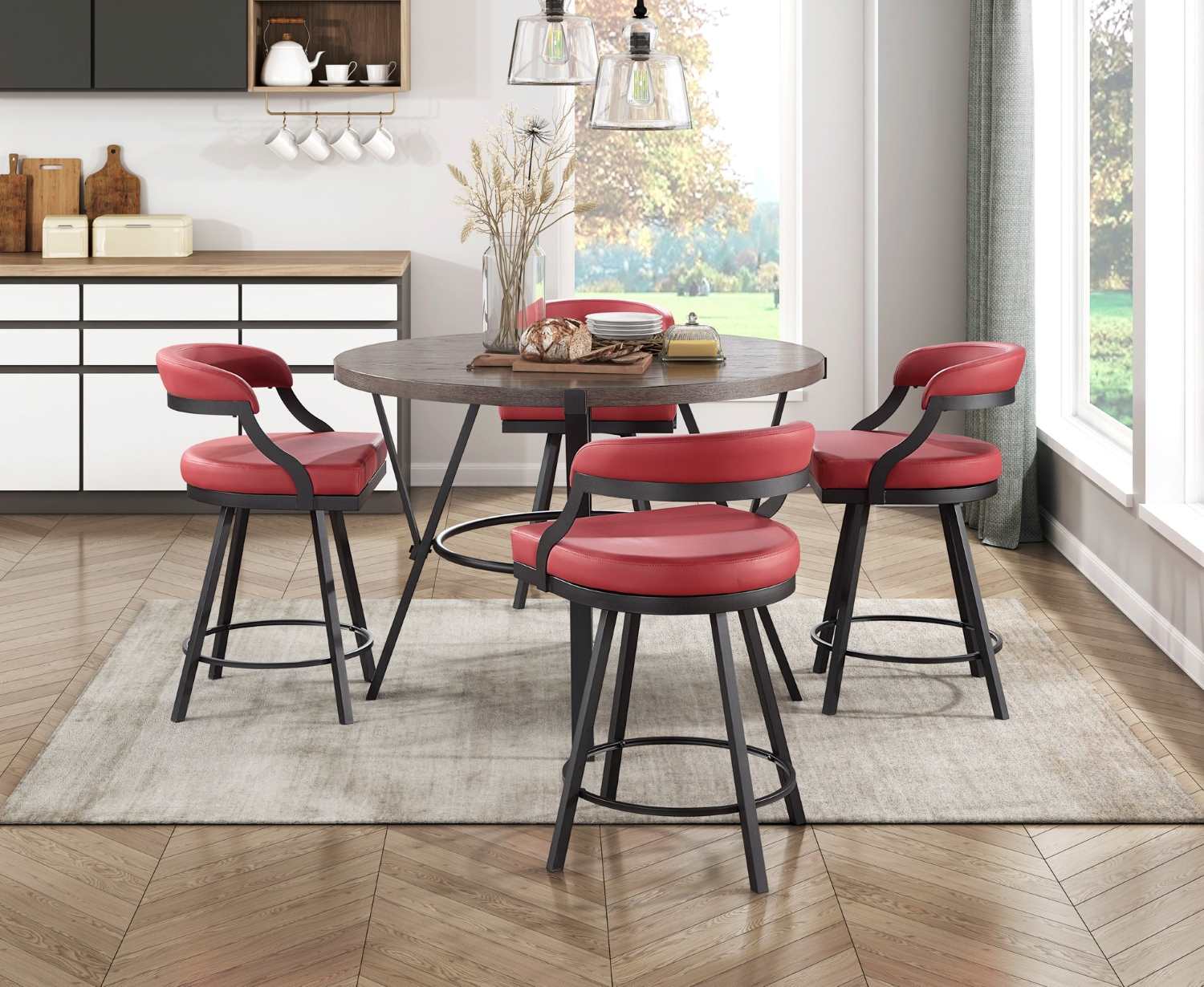 Oxton Swivel Counter Height Chair Red Set Of 2 5565M-24RD