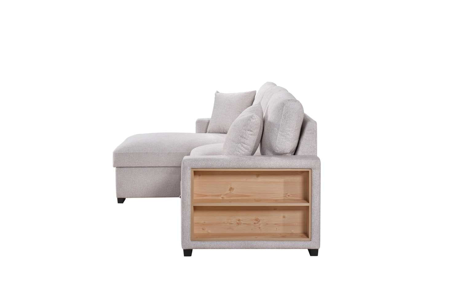 Pallas Beige Fabric Sofa Bed With Lift-Up Storage & Bookcase Arms 99630