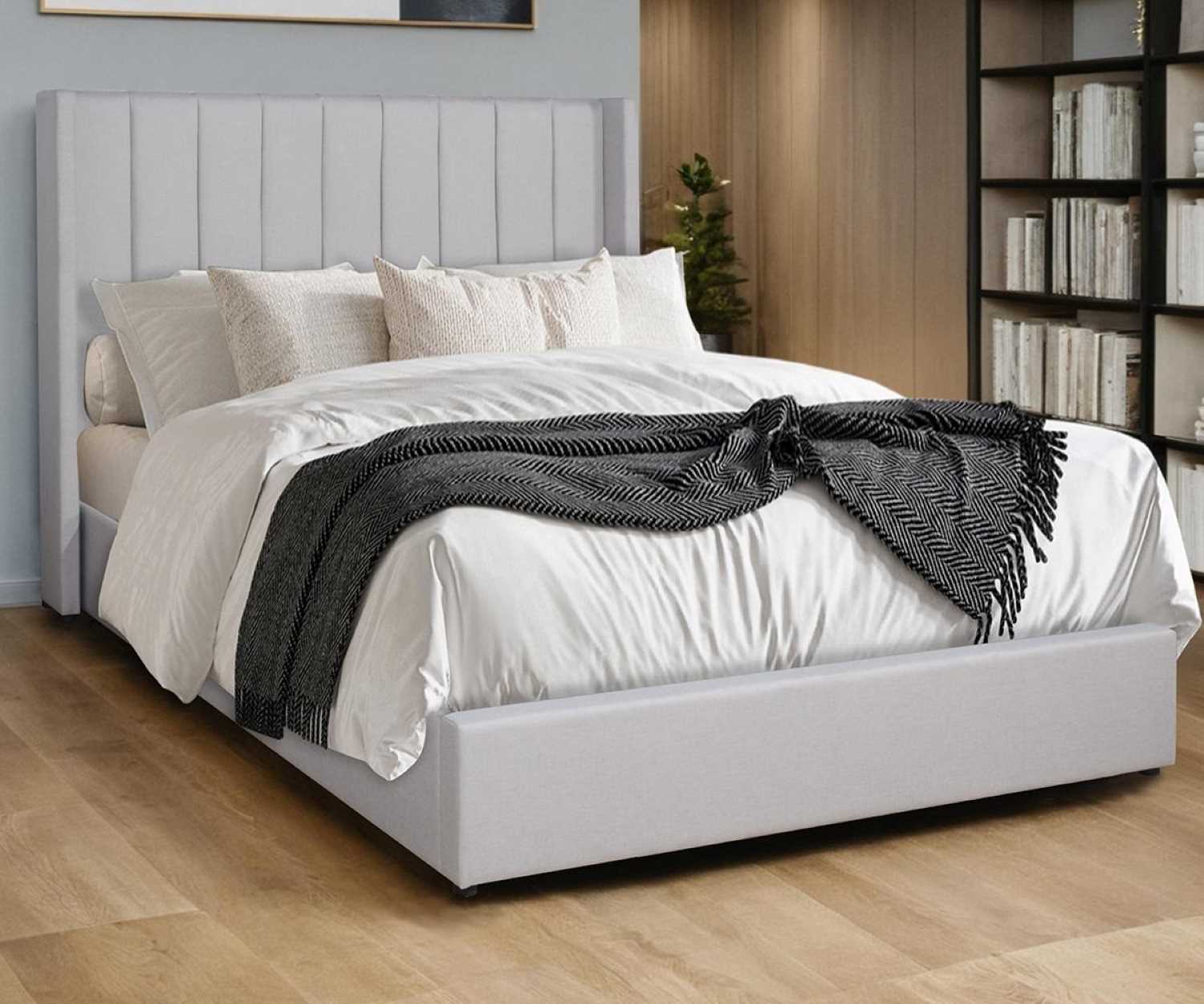 Penny Linen Fabric Hydraulic Lift Bed With High Back Headboard 8129