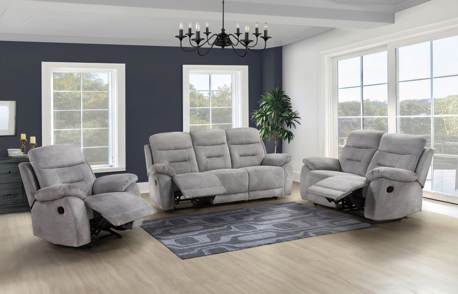 Perris Manual Woven Fabric Recliner Sofa Set Pewter 9146PWT