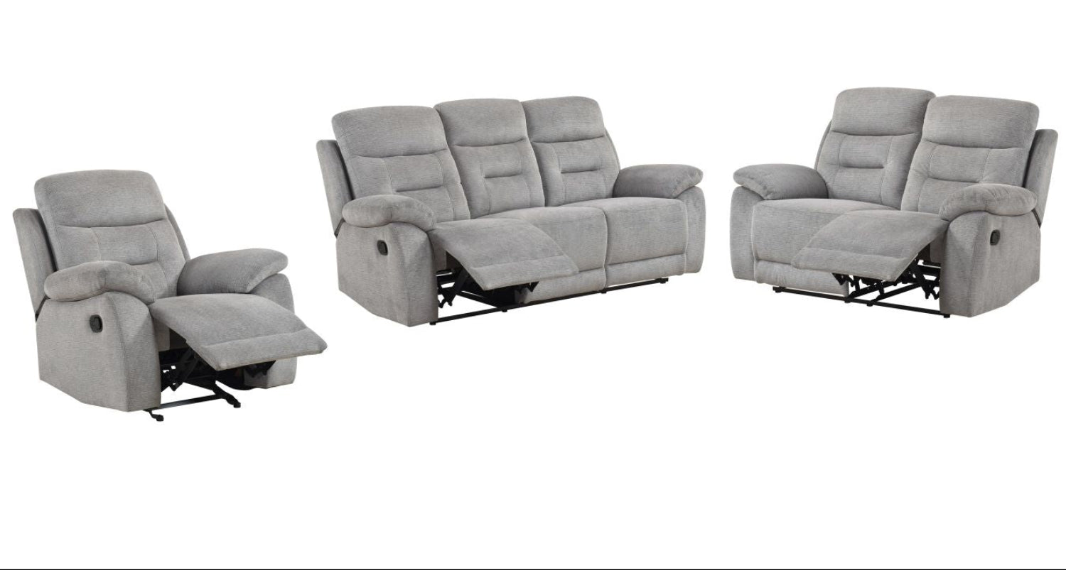 Perris Manual Woven Fabric Recliner Sofa Set Pewter 9146PWT
