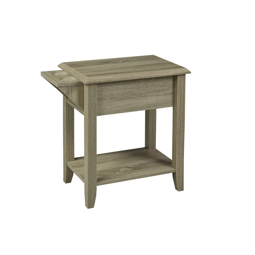 Dark Taupe Wooden Accent Table With Storage Drawer And Cup Holder 172146