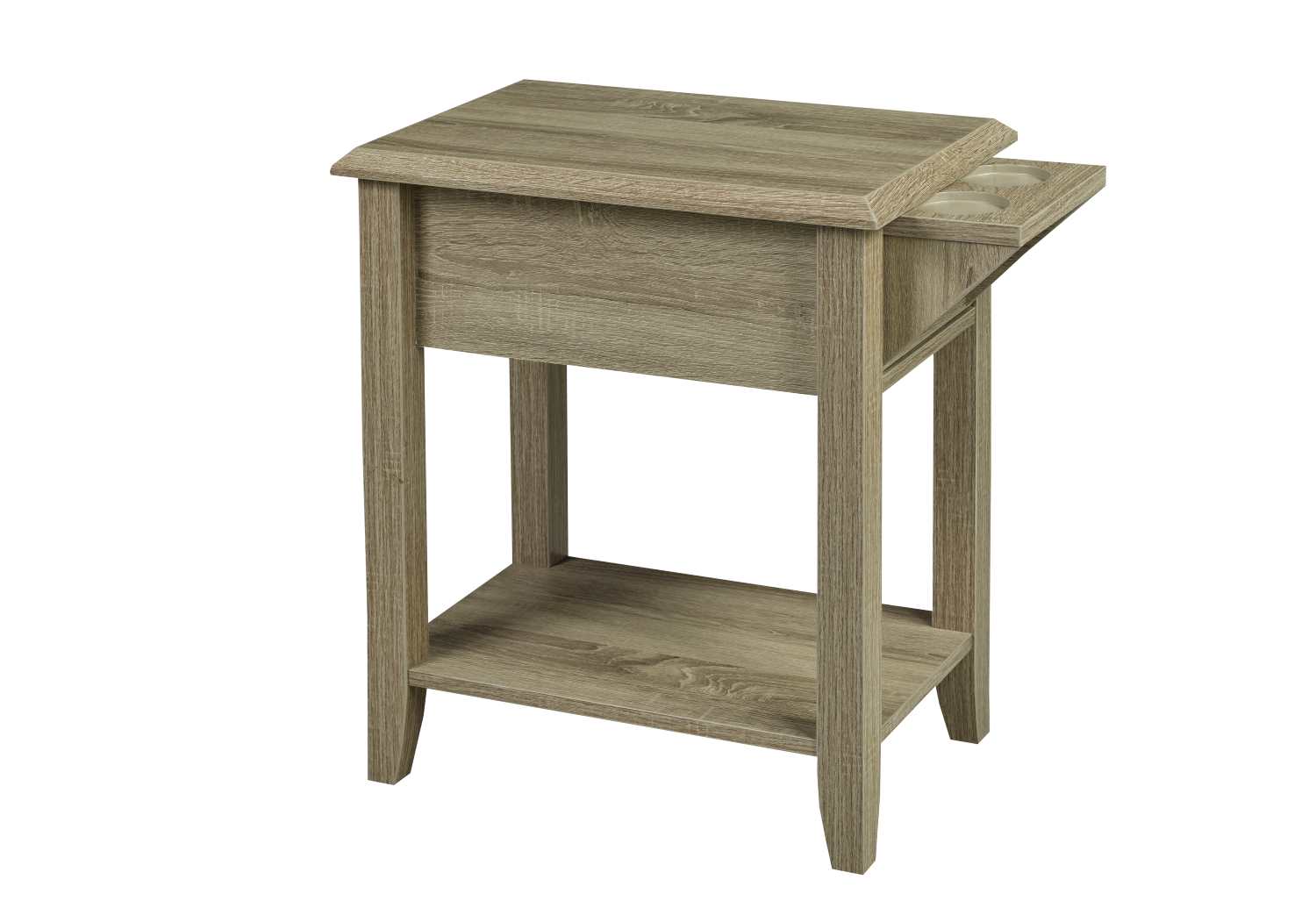 Dark Taupe Wooden Accent Table With Storage Drawer And Cup Holder 172146