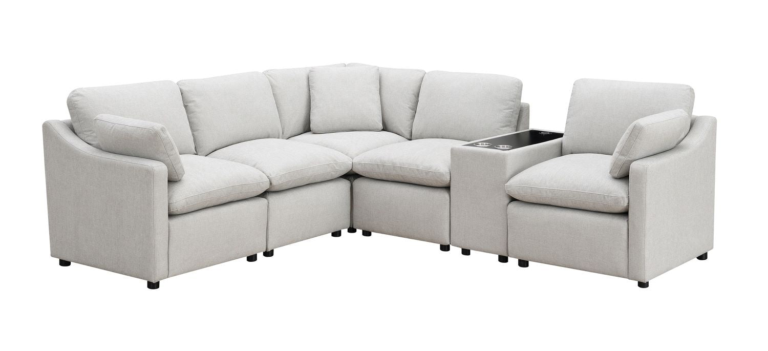 Pippa 6-Piece Modular Sectional with Console & Wireless Charger 99076LGYSS6