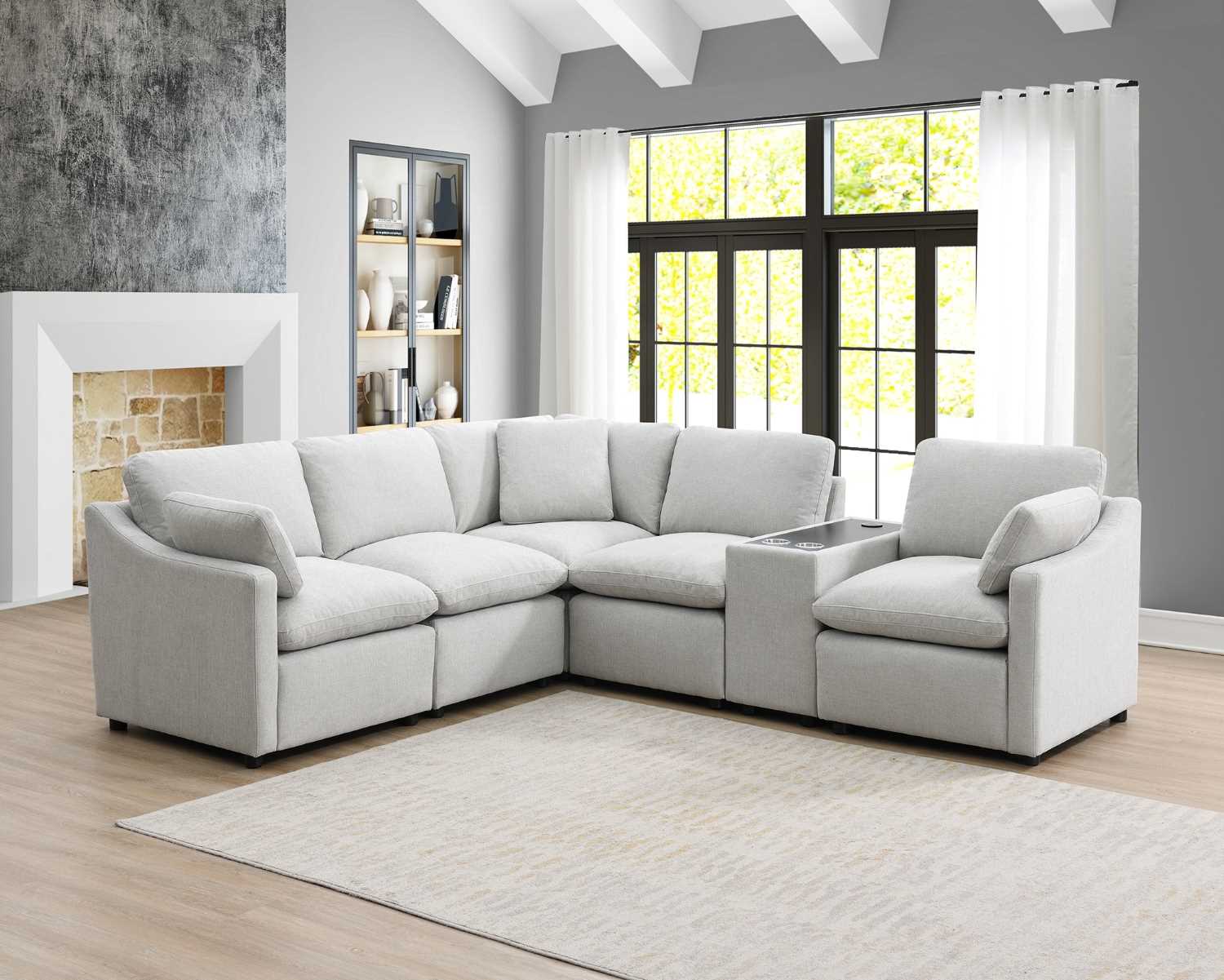 Pippa 6-Piece Modular Sectional with Console & Wireless Charger 99076LGYSS6