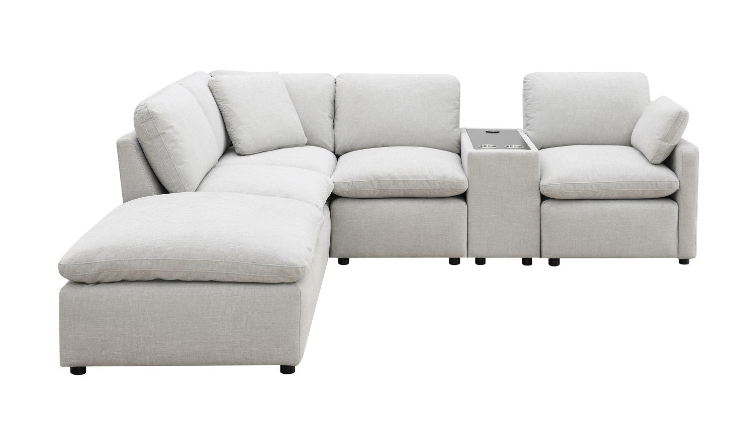 Pippa 6-Piece Modular Sectional with Right Side Arm Chair, Console & Left Side Ottoman Chaise 99076LGYSSO6R