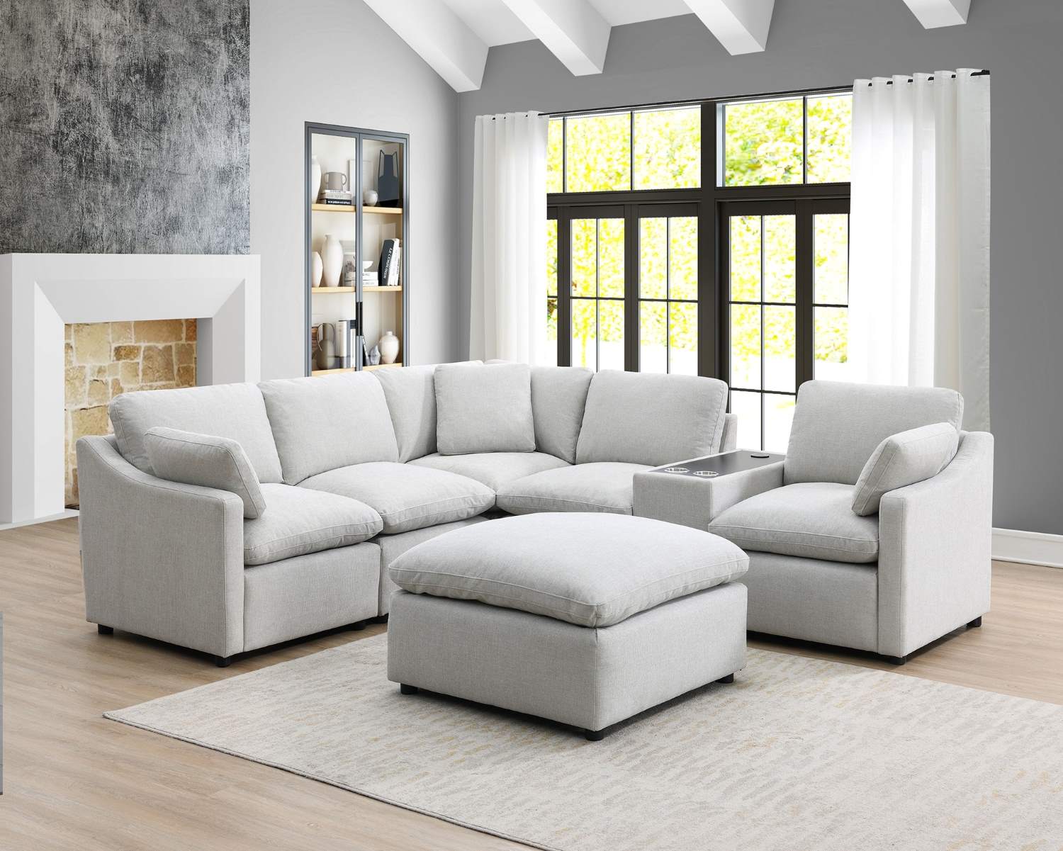 Pippa 7-Piece Modular Sectional with Console & Ottoman 99076LGYSS7