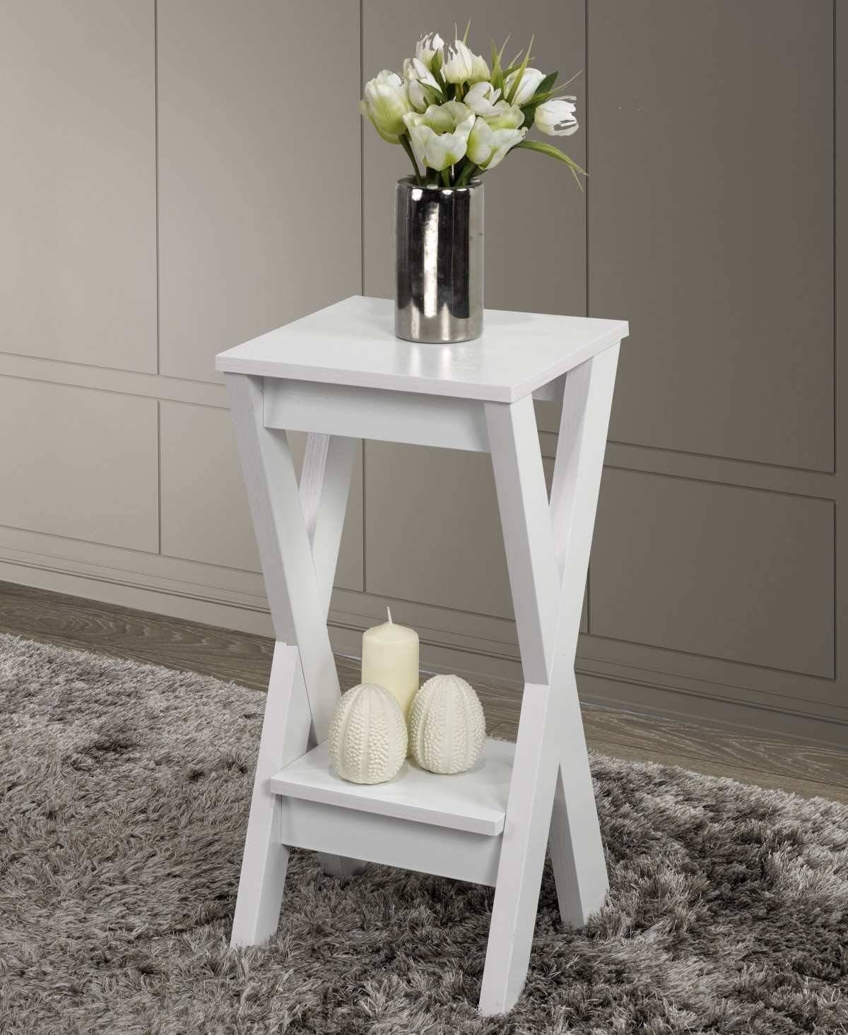 Plant Stand With Sleek Cross-leg Design White 172225