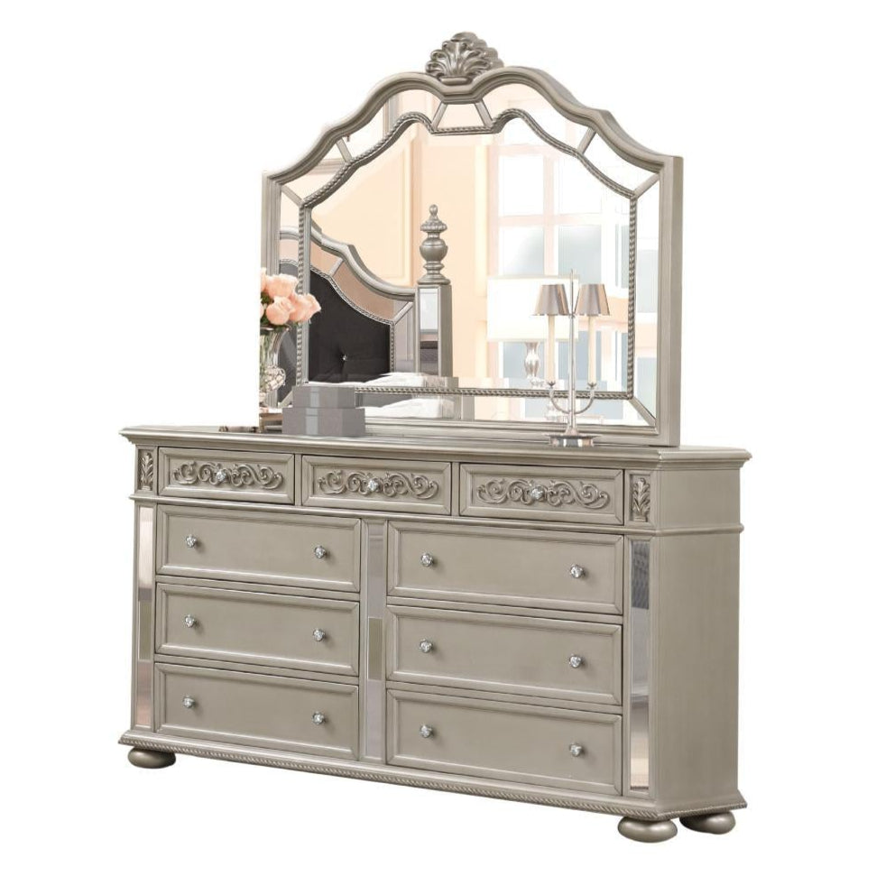 Platinum 6 Drawer Dresser & Mirror Silver 381
