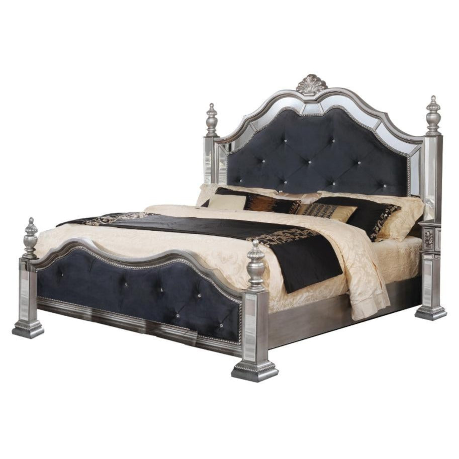 Platinum 6PC Bedroom Set With Fabric Headboard & Footboard Silver 381