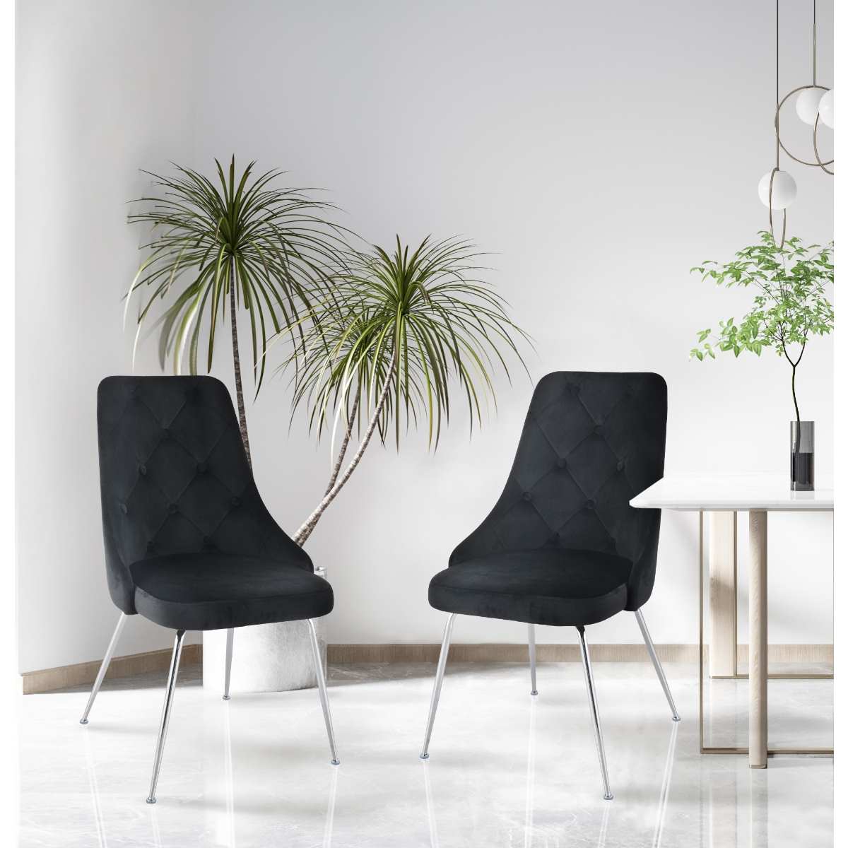 Plumeria Chairs Set Of 2 Black With Chrome Legs 1321