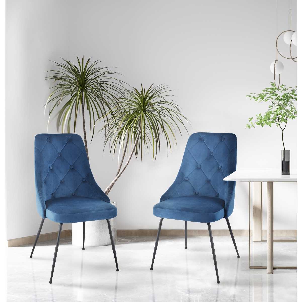 Plumeria Chairs Set Of 2 Blue With Black Legs 1321