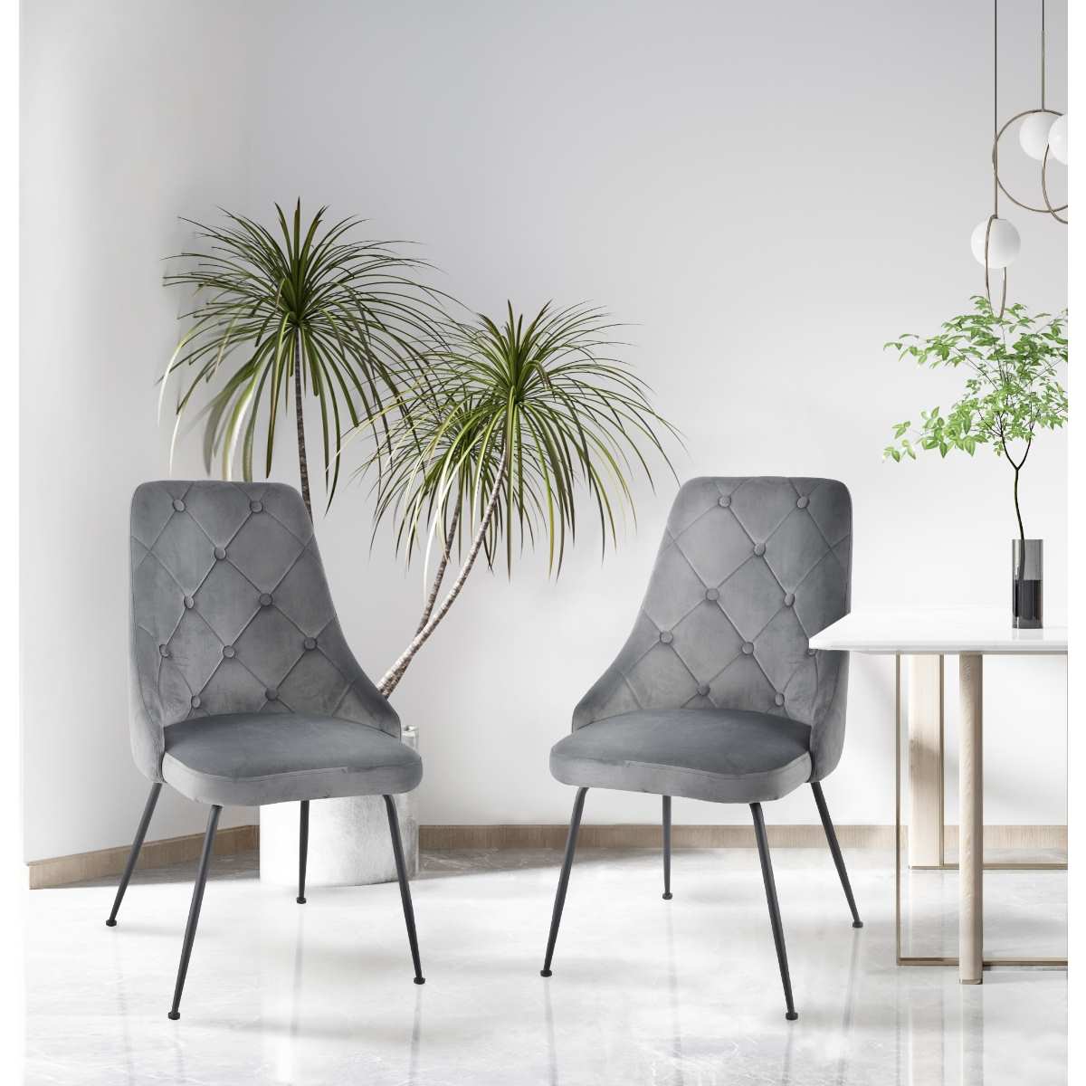Plumeria Chairs Set Of 2 Grey With Black Legs 1321
