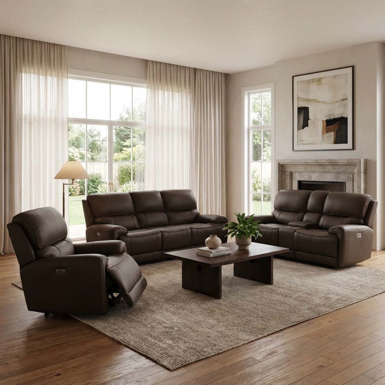 Polar Genuine Leather Chocolate Power Recliner Sofa Set 2575