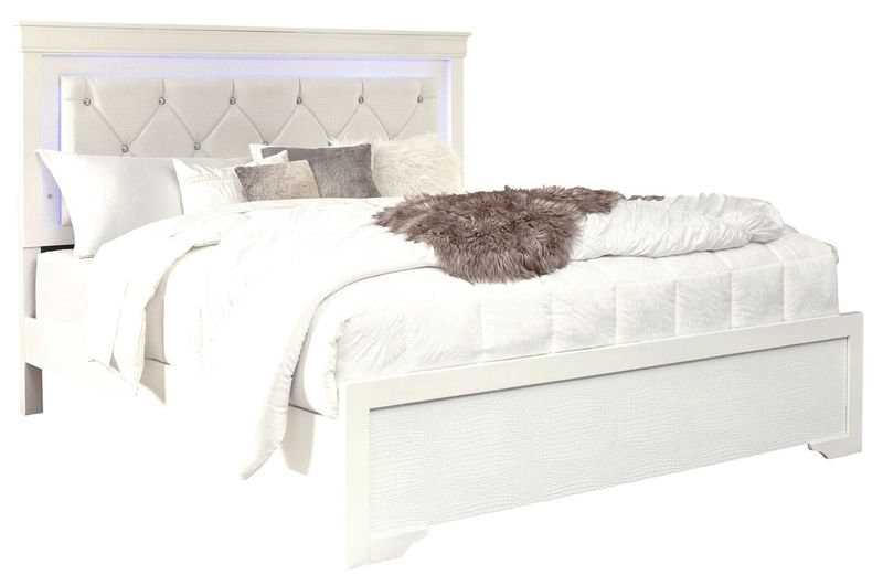 Pompei White Wooden Bed with PU Chrystal Headboard