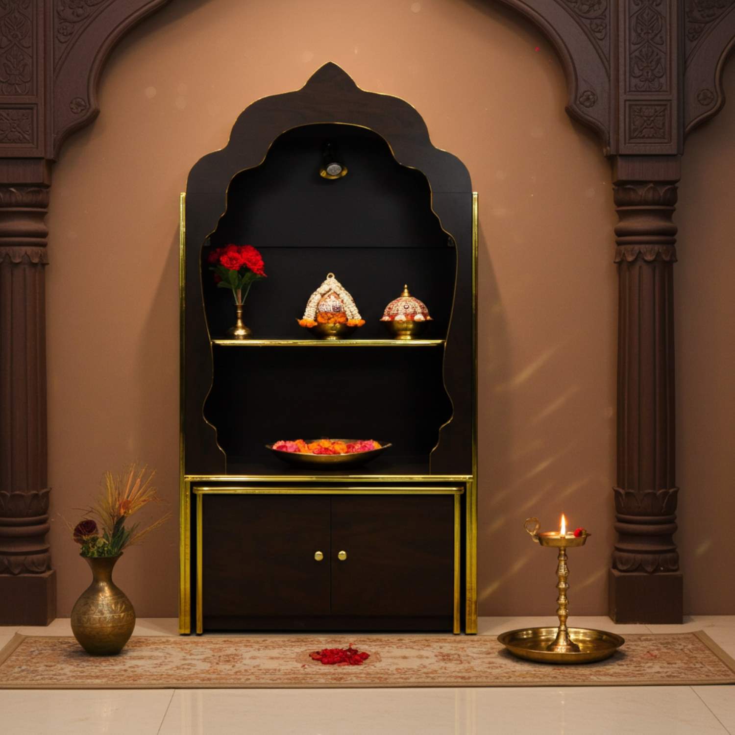 Vishnu Pooja Mandir with pull out cabinet - SW50