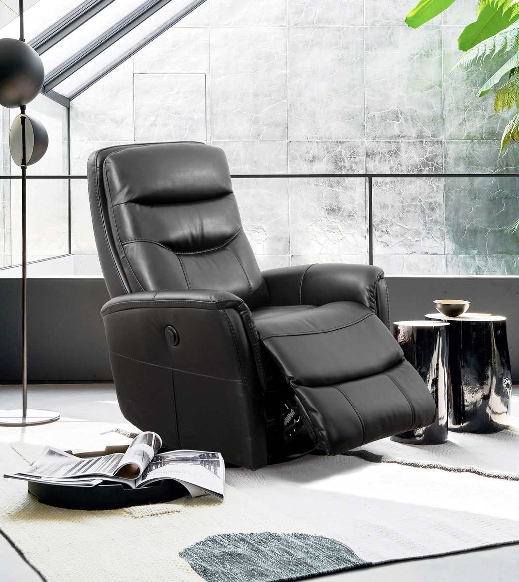 Power Recliner Swivel Chair Black 6300