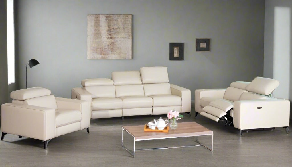 Amiyah Dual Power Genuine Leather Recliner Chair Beige 1865