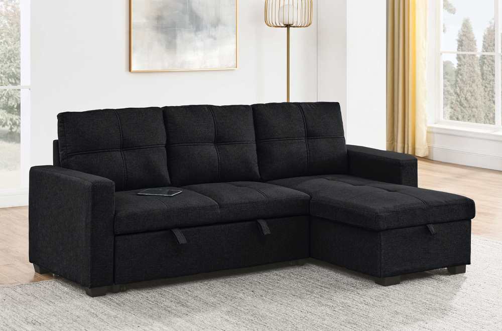 Pull-Out Storage Reversible Sofa Sectional Black 1247