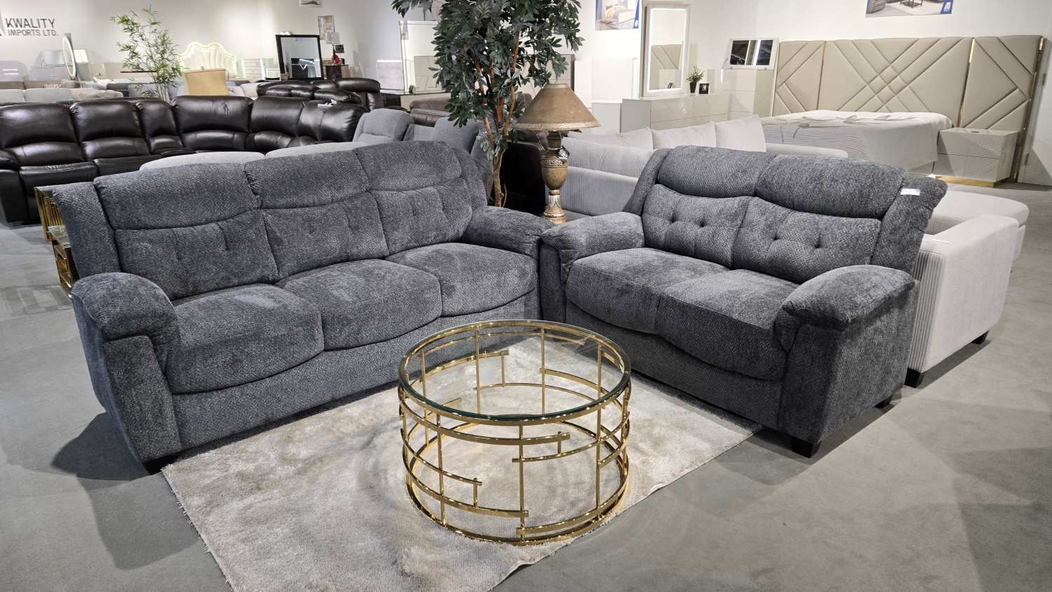 Reese 2PC Fabric Sofa Set KM2225 Dark Grey