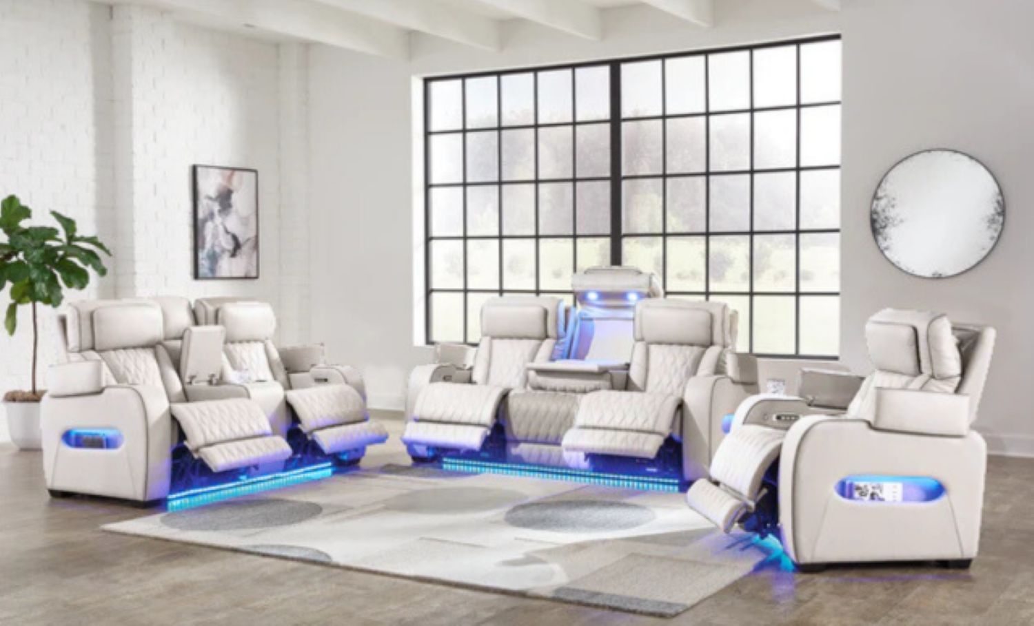Romania Power Recliner Sofa Set with LED - White