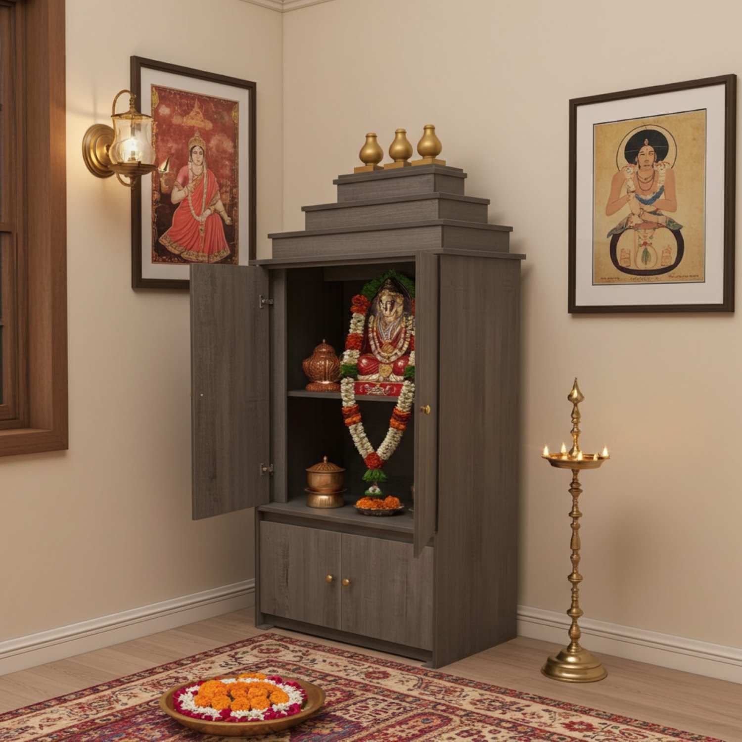 Radha Canadian Made Pooja Unit With Door & Light