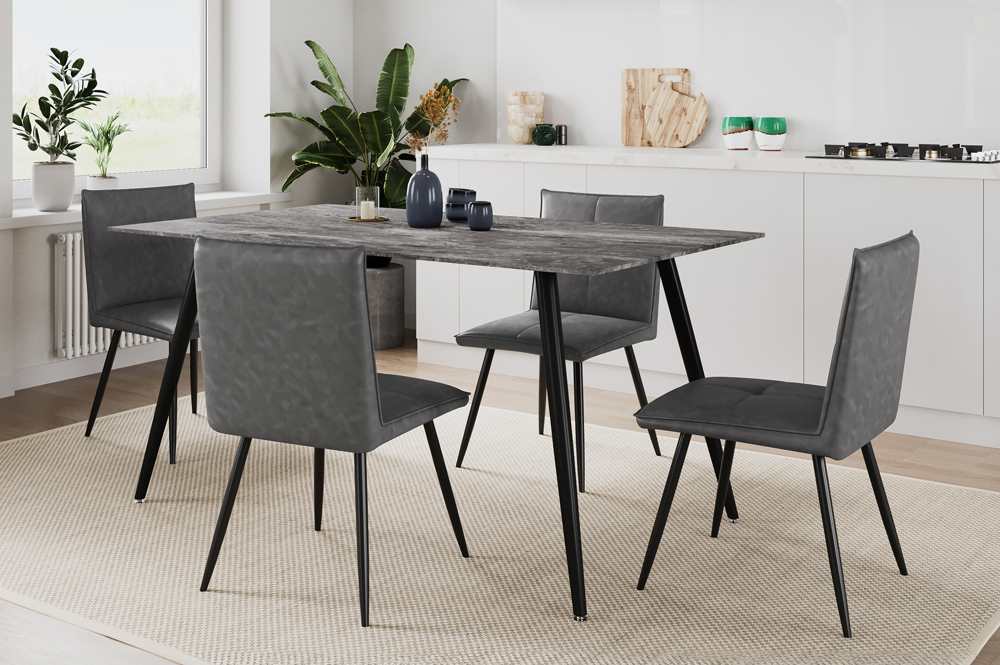 Rectangular Dining Table With 4 Chairs Grey T 3528 / T282